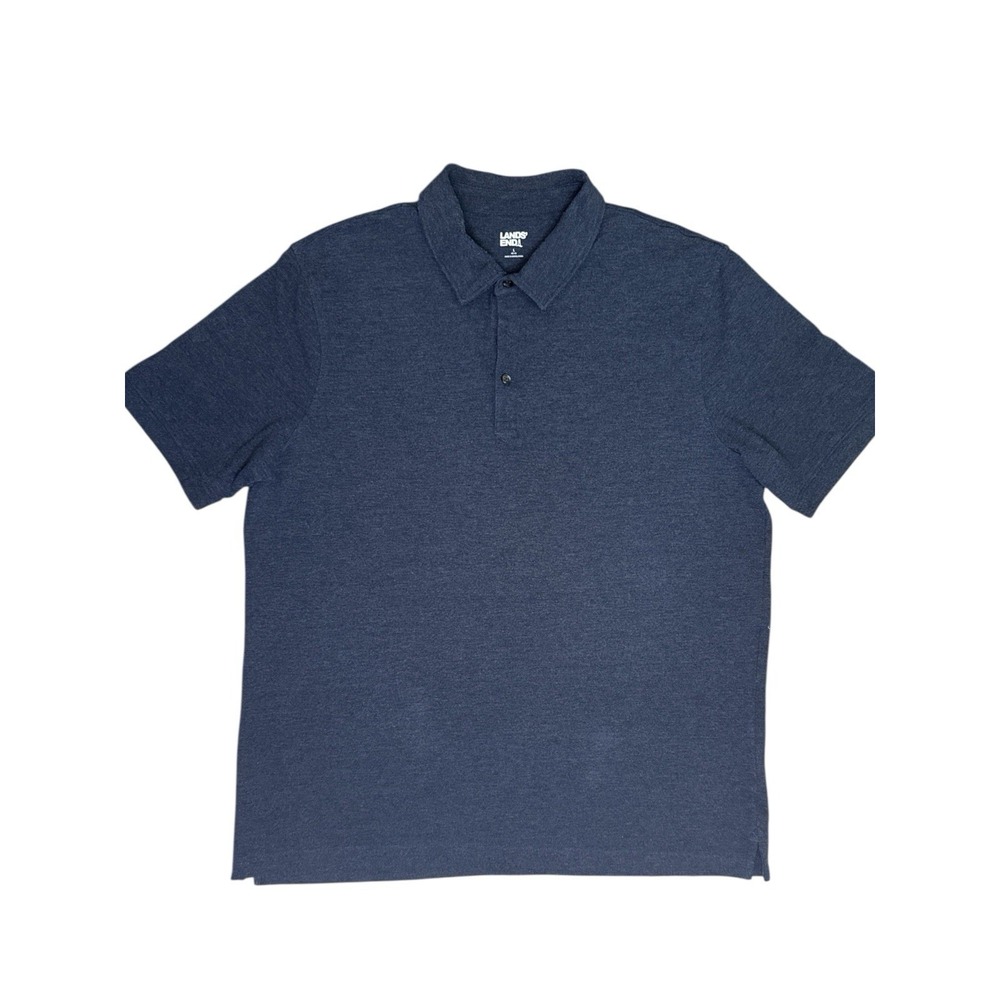 Land's‎ End Men's Large Blue Polo Shirt Short Sleeve Cotton Blend Classic Fit